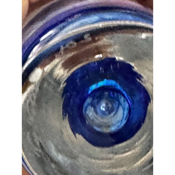 Vintage Vas Vitreum Sweden Cobalt Bubble Art Glass Bud Vase 10" Signed With Gift - Picture 8 of 11